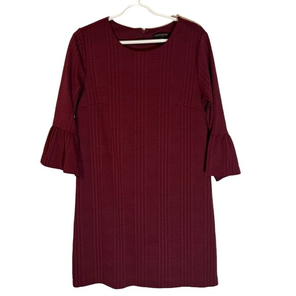 Banana Republic Plaid Textured Burgundy Dress With 3/4 Bell Sleeves Size M - Picture 12 of 12